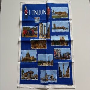 Vintage tea kitchen towel London souvenir landmarks Irish linen